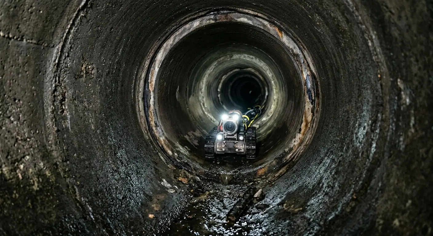 Robotic sewer camera inspecting pipe interior for Sewer Line Cleaning in Poway