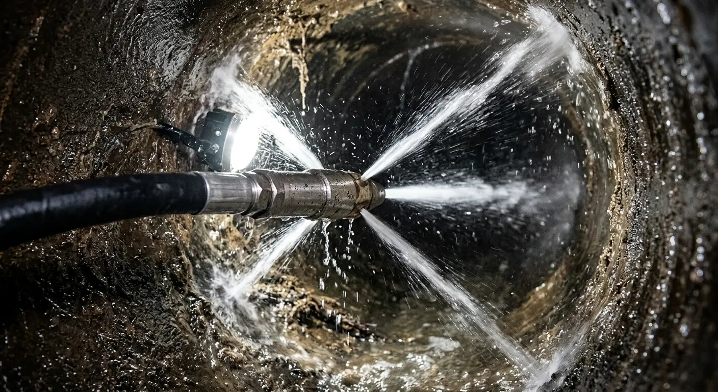 High-pressure hydro jetting nozzle cleaning sewer pipe for Storm Drain Cleaning in Poway
